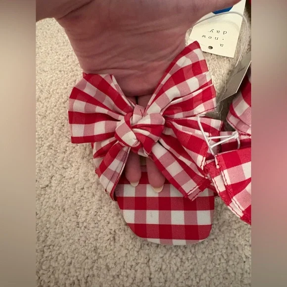 A New Day Red Gingham Women's Shoes Bow Size 7 - Picture 4 of 5